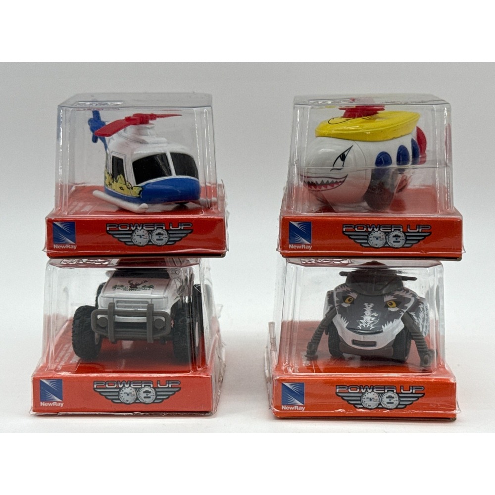 NewRay Power Up Mini Vehicle Lot 4 Sealed Helicopter SUV Snowmobile Shark Plane